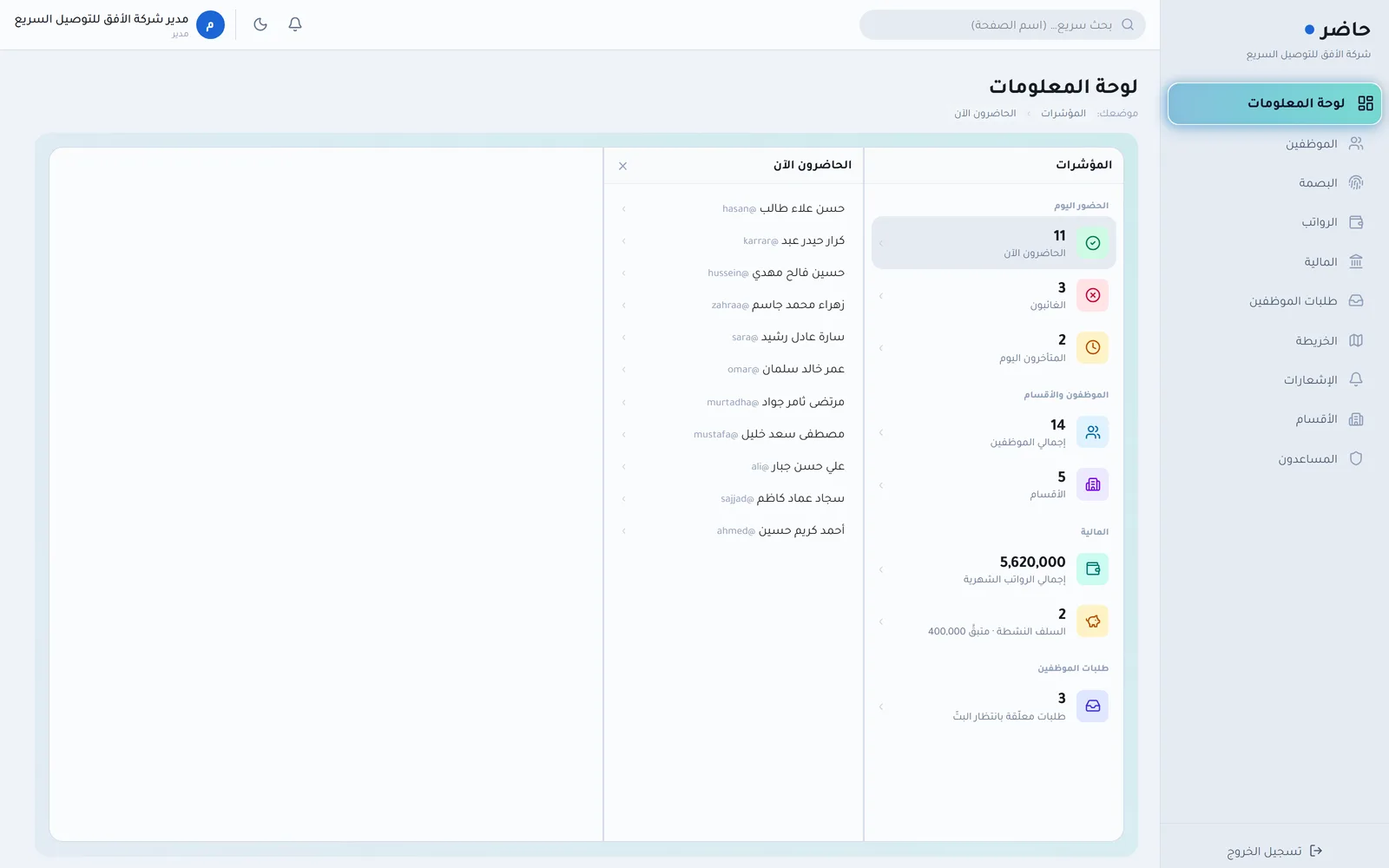 لوحة معلومات حاضر