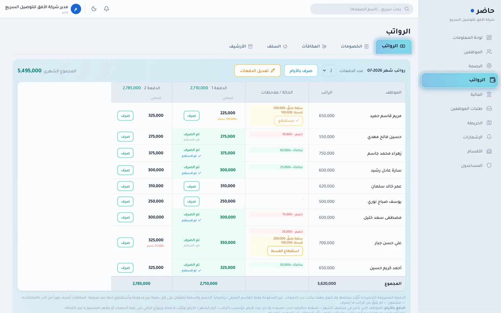 صفحة الرواتب في حاضر